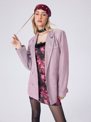 Glitter Notched Collar Oversized Blazer