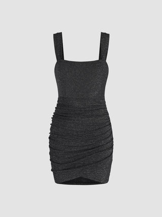 Glitter Ruched Cami Short Dress (XS / Black)