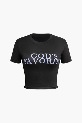 GOD���S FAVORITE Print Crop T-shirt (XL / BLACK)