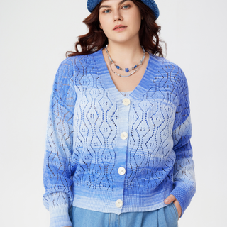 Gradient Crochet V-neck Knitted Crop Top With Cardigan Curve & Plus