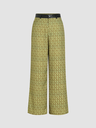 Graphic Mid Waist Straight Leg Trousers