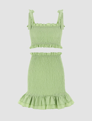 Green Mini Skirt Set