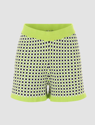 Green Plaid Illusion Knitted Shorts