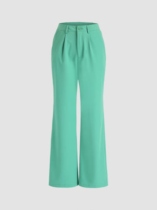 Green Solid Wide Leg Trousers