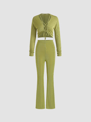 Green Tie Front Top & Flares