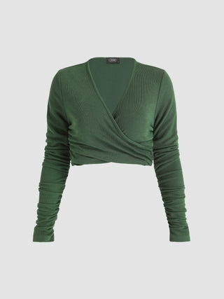 Green V-Neck Long Sleeve Top