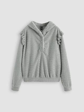 Grey Ruffle Trim Hoodie