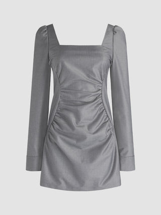 Grey Square Neckline Mini Dress