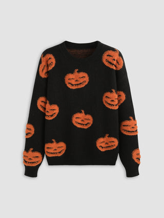 Halloween Round Neck Pumpkin Long Sleeve Sweater