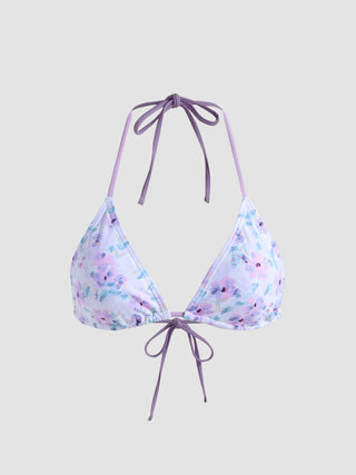 Halter Floral Tie Back Triangle Bikini Top