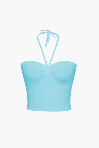 Halter Neck Ruched Cami Top (S / BABY BLUE)