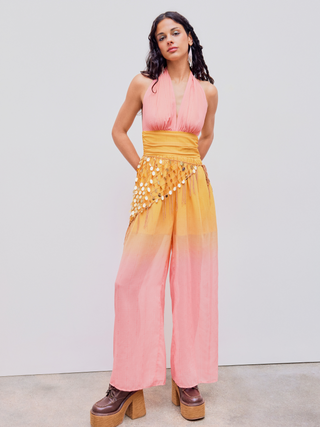 Halter Ombre Ruched Wide Leg Jumpsuit