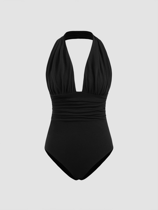 Halter Solid Ruched Bodysuit