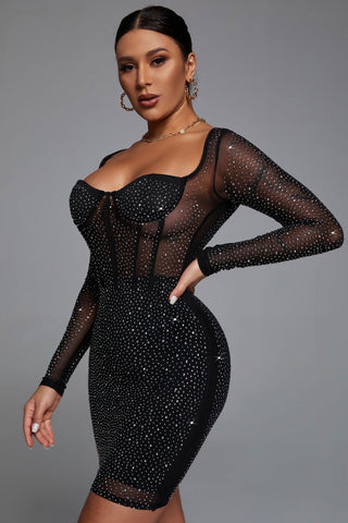 Hatty Diamond Corset Bodycon Dress (XXL / Black)