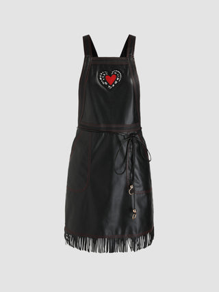 Heart Fringe Faux Leather Dress