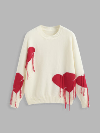 Heart Pattern Tassel Sweater (XL / Beige)