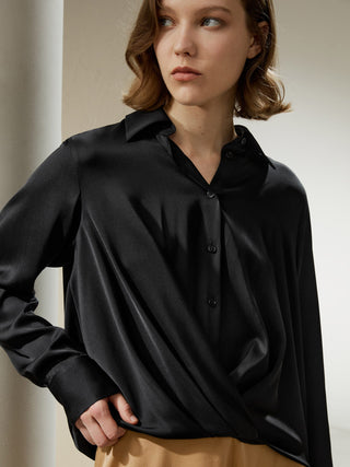 Hem Pleated Silk Blouse