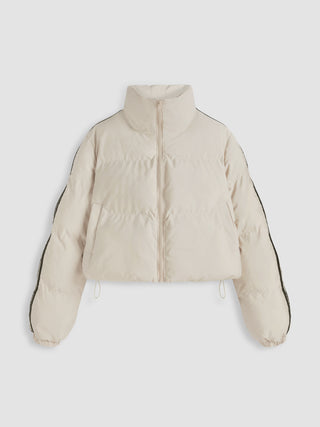 High Neck Solid Drawstring Quilted Puffer Jacket