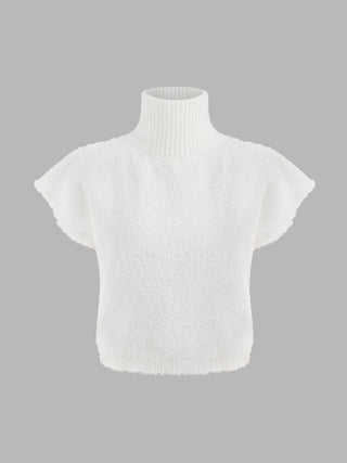 High Neck Solid Ruffle Sleeve Knitted Top