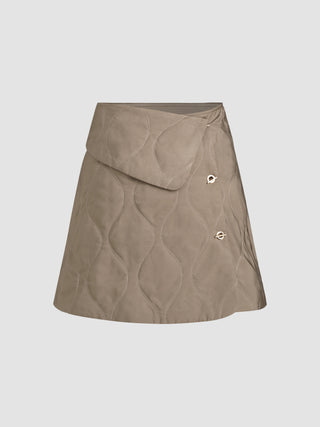 High Waist Button Quilted Mini Skirt