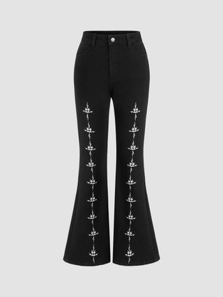 High Waist Graphic Pocket Flared Jeans