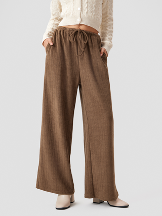 High Waist Pocket Drawstring Wide Leg Trousers