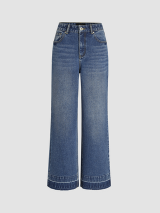 High Waist Pocket Wide Leg Jeans