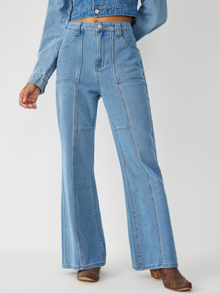 High Waist Solid Button Flared Jeans