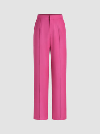 High Waist Solid Pleated Button Cigarette Trousers