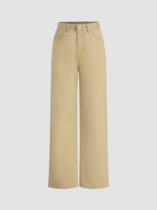 High Waist Solid Pocket Straight Leg Trousers