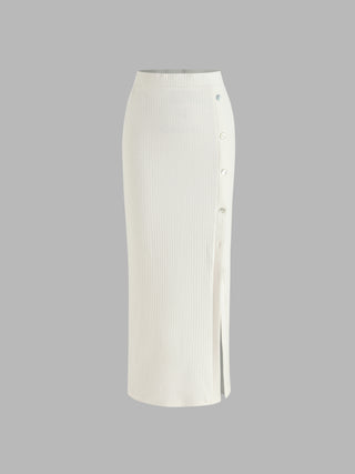 High Waist Solid Split Maxi Skirt