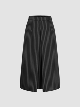 High Waist Stripe Split Midi Skirt