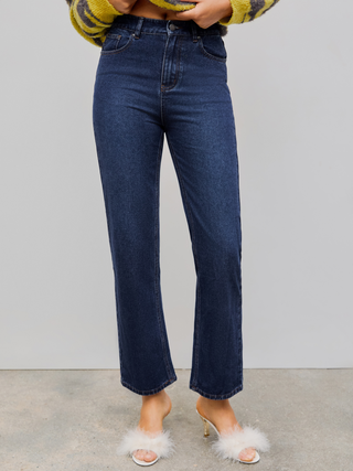 High Waist Zipper Straight Leg Jeans