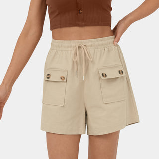 High Waisted Drawstring Side Flap Pocket Casual Cotton Shorts 3.5''