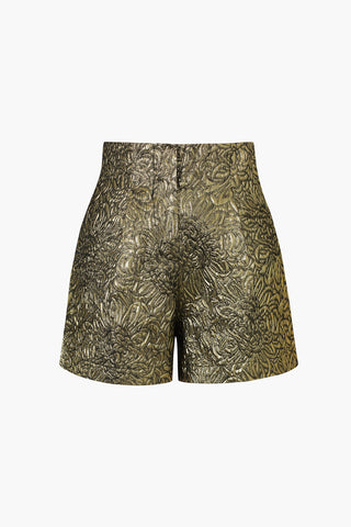 High Waisted Jacquard Shorts (S / GOLD)