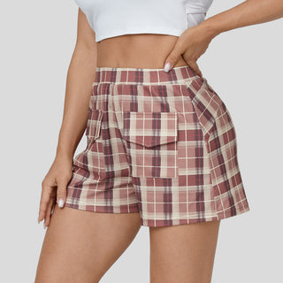 High Waisted Side Flap Pocket Plaid Casual Shorts 3''