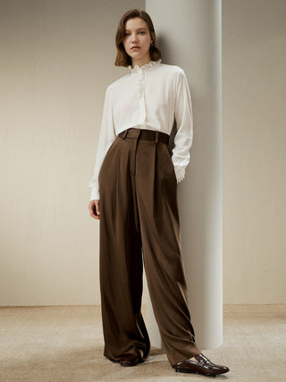 High-Waisted Wide Leg Dense Silk Pants