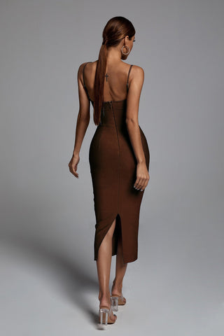 Hollow Bandage Dress  Brown