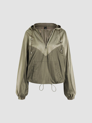 Hooded Drawstring Oversized Parachute Jacket (XS / Olive Green)