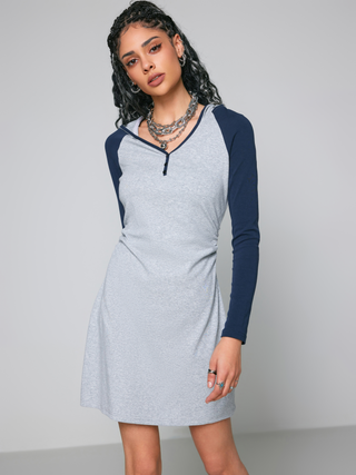 Hooded Raglan Long Sleeve Mini Dress