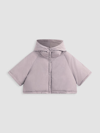 Hooded Solid Button Puffer Crop Jacket