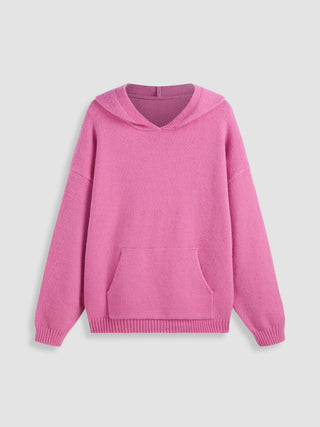 Hooded Solid Pocket Knitted Long Sleeve Top