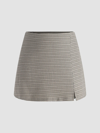 Houndstooth High Waist Split Mini Skirt Curve & Plus