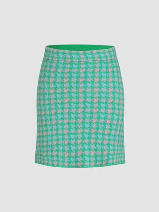 Houndstooth Mid Waist Knit Skirt