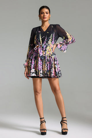 Ieesha Gradient Printed Mini Dress (S / Black)