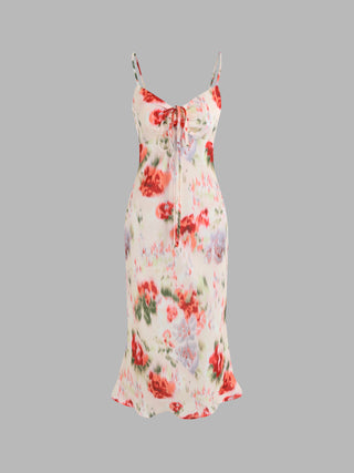 Illusion Floral Knotted Midi Dress (XS / Multicolor)