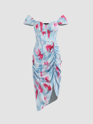 Illusion Tie Dye Ruched Midi Dress