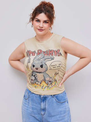 I'm Punk & Rabbit Graphic Ruched Tank Top Curve & Plus