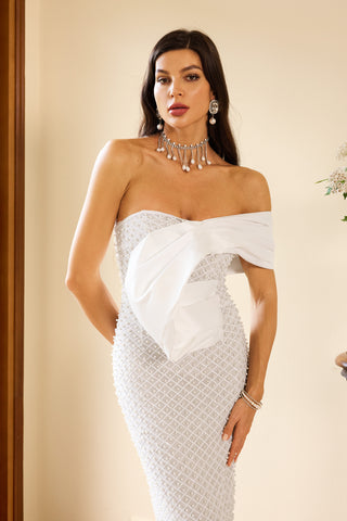 Inya Diamante Strapless Maxi Dress (L / White)