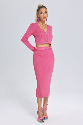 Isabella VNeck Knitted Set (S / Pink)